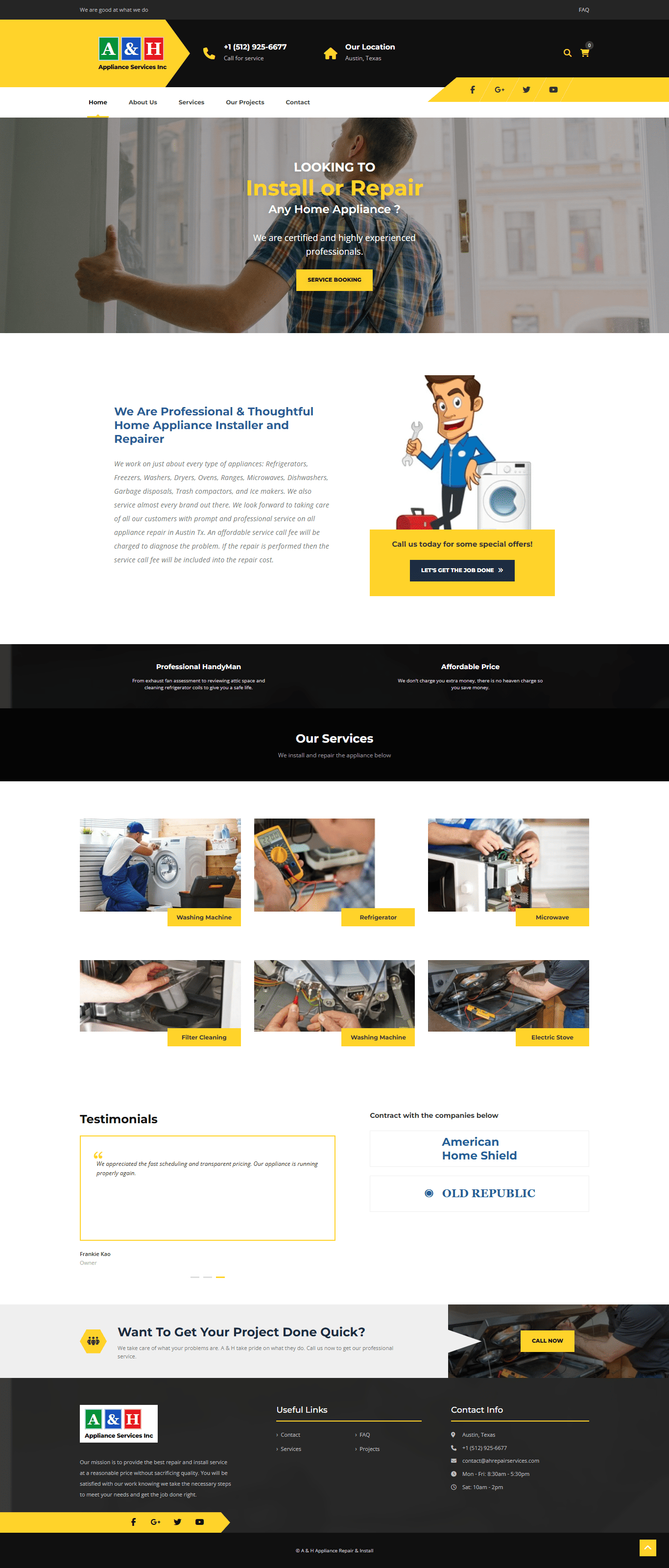 A&H Appliance Repair & Install full page preview